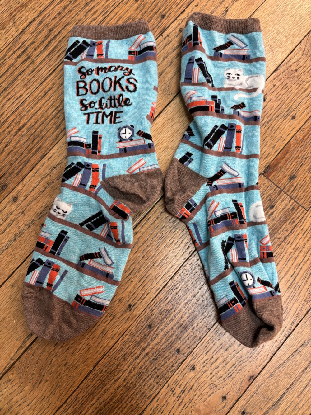 Light Blue Novelty Book-Pattern Crew Socks